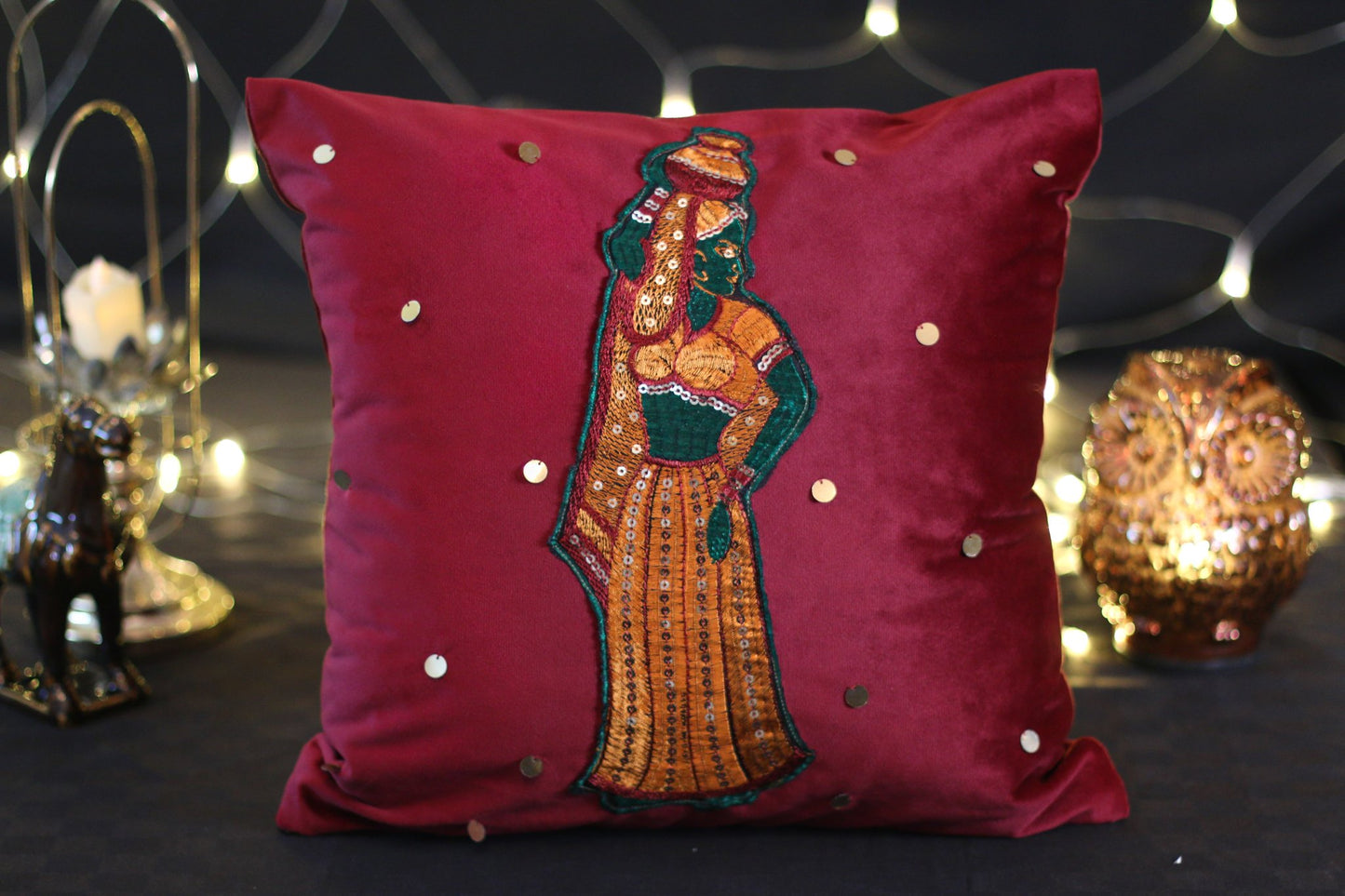 Fancy Rajasthani Woman C-087 Velvet Cushion Cover